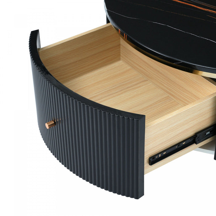 Nelson 31.5\" Modern Round Coffee Table With 2 Storage Drawers - Black 