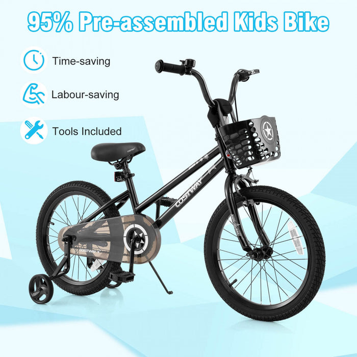Costway 18" Kid's Bike With Training Wheels Adjustable Handlebar & Seat Handbrake Black