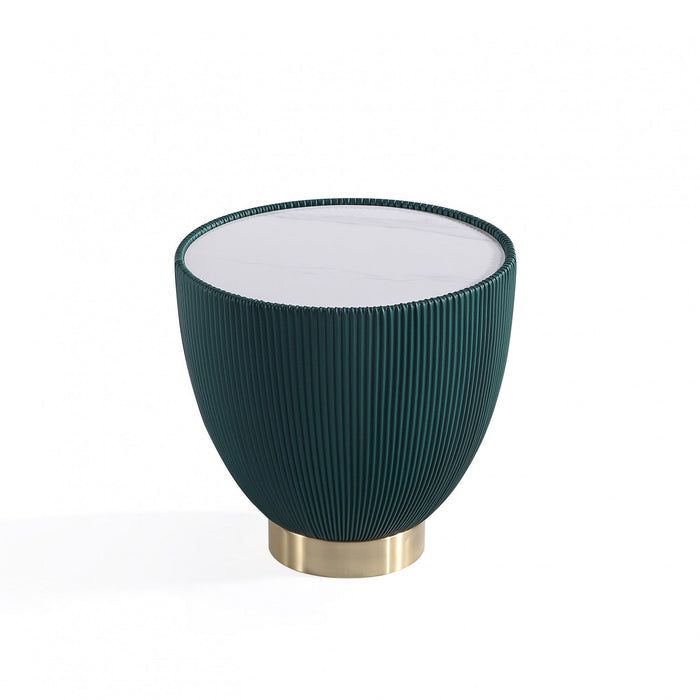 Anderson Modern Sintered Stone Top Upholstered End Table in Green - Set of 2 