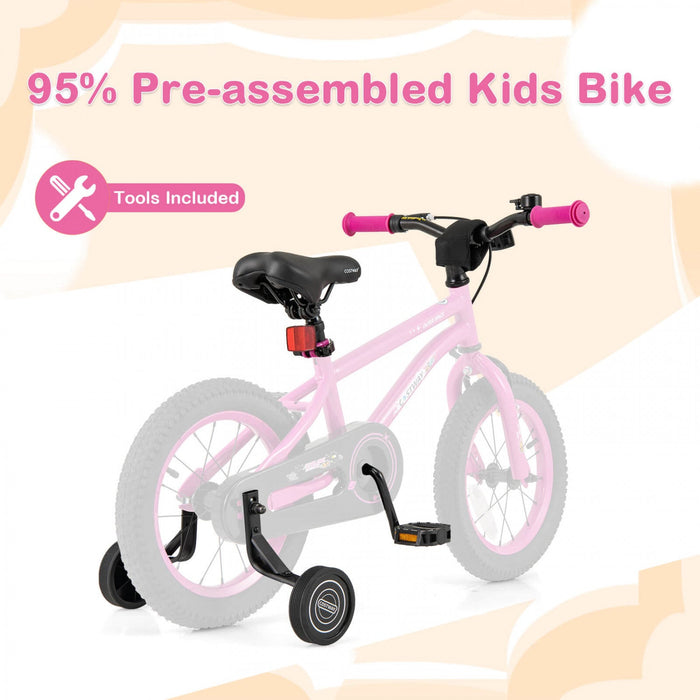 Costway 14-inch Kid's Bike For 3-5 Years Old With Adjustable Saddle & Anti-slip Handlebar Pink