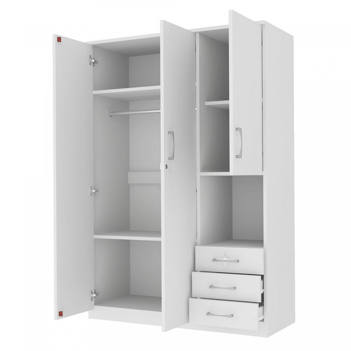 Lydia 47.2\" 2-doors Wooden Wardrobe Storage With Shelves And 3 Drawers - White 