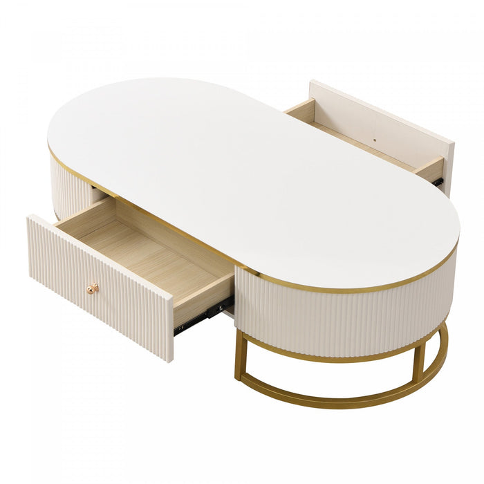 Edison 47.2\" Oval Engineered Wood Coffee Table With Storage Drawers - White 