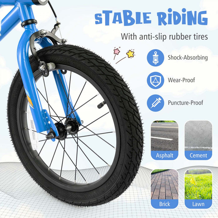 Costway 16" Led Lighted Kids Bike With Adjustable Seat Coaster Brake Training Wheels Blue