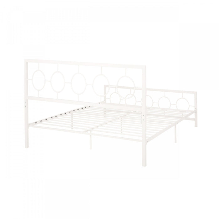Robert Metal Construction Bed Frame With Circular Design Headboard And Footboard,king Size,white King Bed 