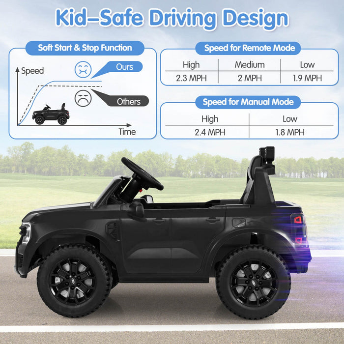 Costway 12v Licensed Ford Ranger Kids Ride On Car With Remote Control Storage Basket Black
