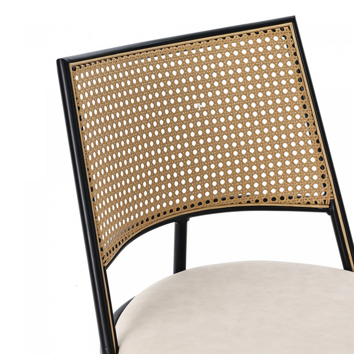 Oliver Modern Dining Chairs with PU Upholstered and PE Rattan Backrest Set of 4,Black  