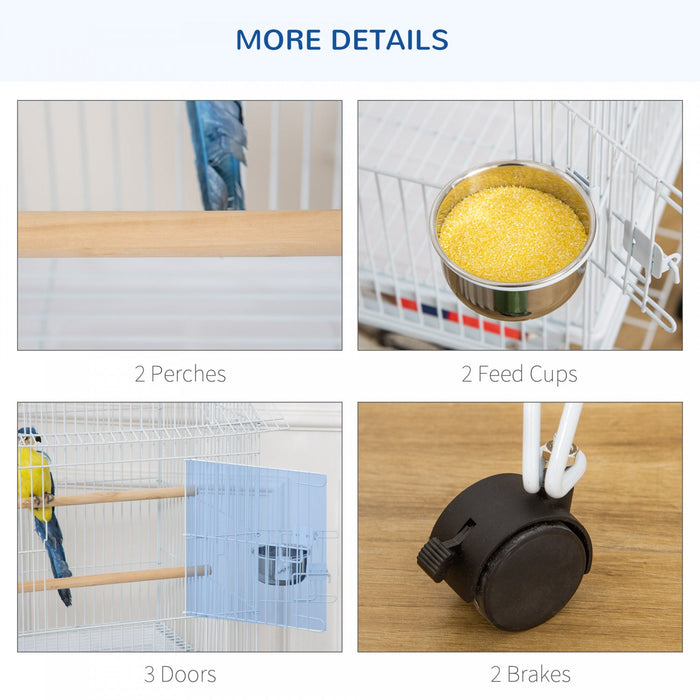 Pawhut 53.9'' Large Rolling Steel Bird Cage Bird House With Detachable Rolling Stand, Storage Shelf,