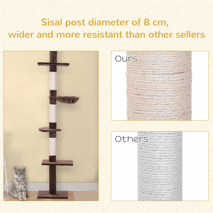 Pawhut 8.5ft Cat Climbing Tree 5-tier Kitty Activity Center Floor-to-ceiling Cat Climber Toy With Sc