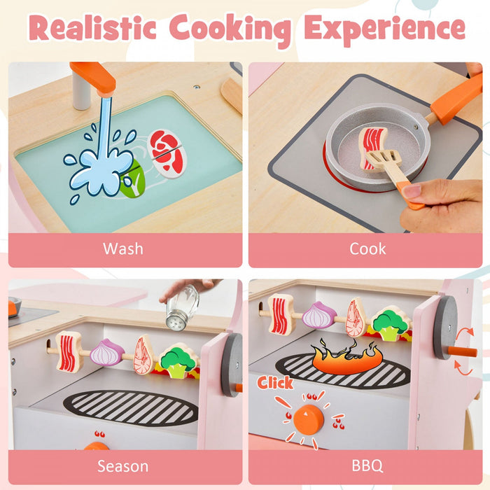 Costway 2 In 1 Kids Play Kitchen & Restaurant Double-sided Pretend Playset With Canopy