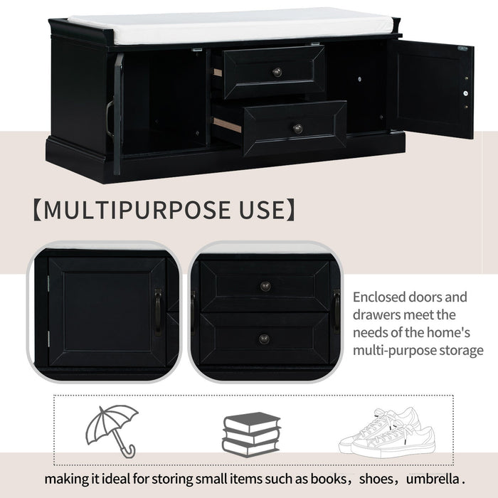 Boyce Solid Wood Storage Bench With 4-door Shoe Cabinet With Cushion - Black 