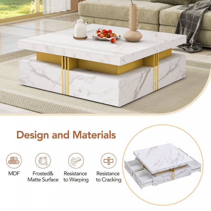 Marcia 43.3\" Square Engineered Wood Coffee Table With Storage Drawers - White 