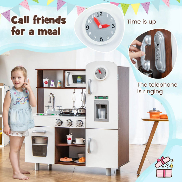 Costway Kids Kitchen Playset Pretend Play Kitchen Toy With Realistic Sounds & Lights