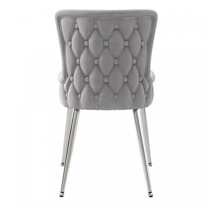Luna Velvet Dining Chairs with Tufted Upholstered and Gold Metal Legs Set of 6, Grey  