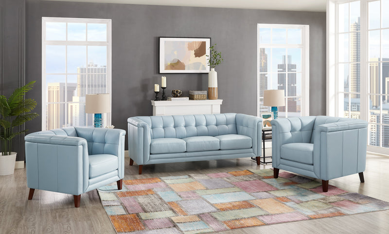 Hydeline Bodie Leather Sofa - Spa Blue