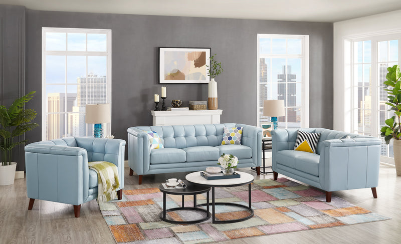 Hydeline Bodie Leather Sofa - Spa Blue