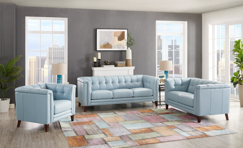 Hydeline Bodie Leather Loveseat - Spa Blue