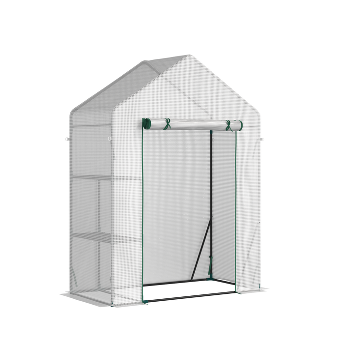 Outsunny 56\"x29\" Walk-in Greenhouse With 2-tier Shelf, Roll-up Zippered Door, Portable Gardening Pla