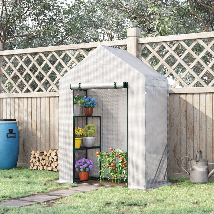 Outsunny 56\"x29\" Walk-in Greenhouse With 2-tier Shelf, Roll-up Zippered Door, Portable Gardening Pla
