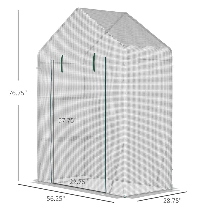 Outsunny 56\"x29\" Walk-in Greenhouse With 2-tier Shelf, Roll-up Zippered Door, Portable Gardening Pla