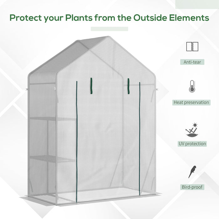 Outsunny 56\"x29\" Walk-in Greenhouse With 2-tier Shelf, Roll-up Zippered Door, Portable Gardening Pla