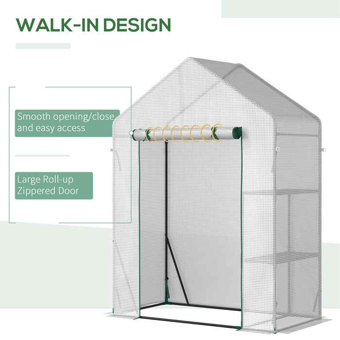 Outsunny 56\"x29\" Walk-in Greenhouse With 2-tier Shelf, Roll-up Zippered Door, Portable Gardening Pla