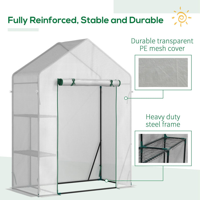 Outsunny 56\"x29\" Walk-in Greenhouse With 2-tier Shelf, Roll-up Zippered Door, Portable Gardening Pla