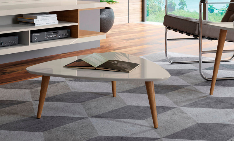 Manhattan Comfort Utopia 17.51\" High Triangle Coffee Table with Splayed Legs - Off White & Maple Cream