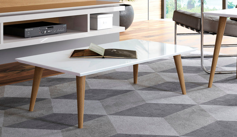 Manhattan Comfort Utopia 17.52\" High Rectangle Coffee Table with Splayed Legs - White Gloss