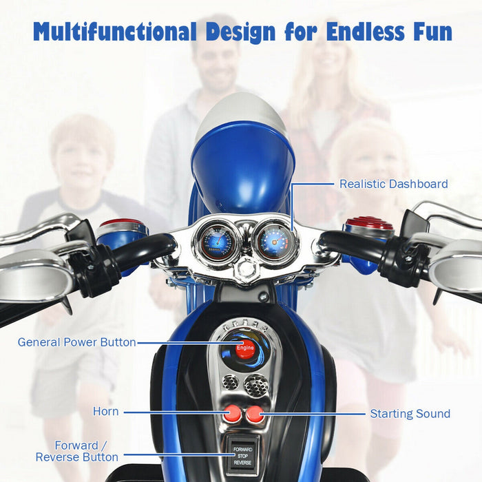 6v Kids Ride On Chopper Motorcycle 3 Wheel Trike With Headlight Blue