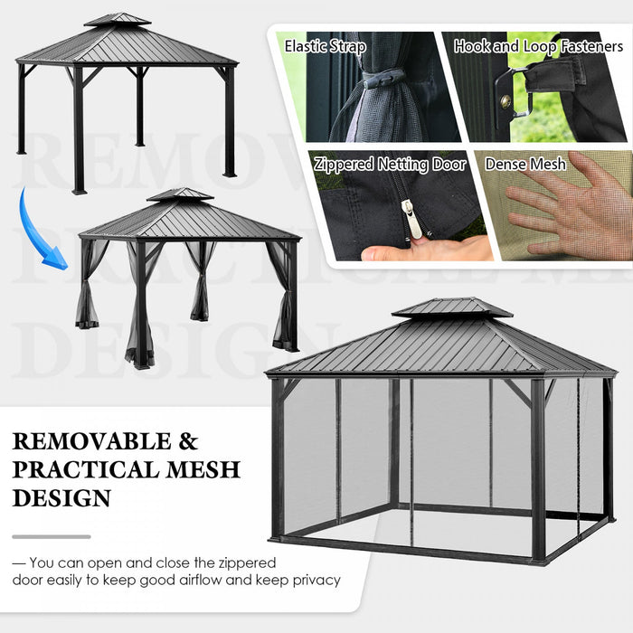 Costway 12ft X 10ft Hardtop Gazebo 2-tier Outdoor Galvanized Steel Canopy Grey