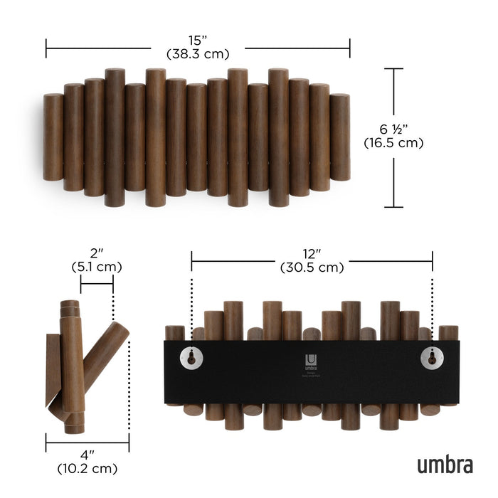 Umbra Picket Rail Wall Hooks - Aged Walnut