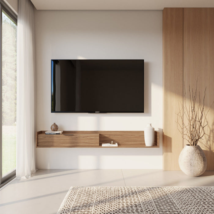 Nordika Slim 72\" Wall-Mounted TV Stand with Storage Cabinet - Light Walnut 