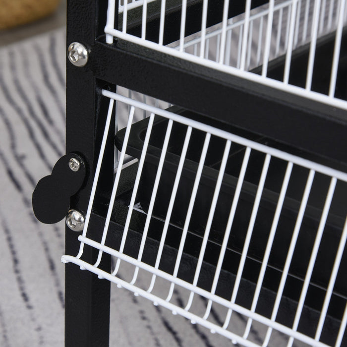 Pawhut 30x20.5x54-inch Bird Cage Parrot Macaw Finch Cockatoo Flight Cage With Wheels Black/white