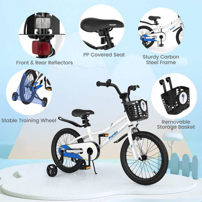 Costway 18" Kid's Bike With Removable Training Wheels & Basket For 4-8 Years Old White