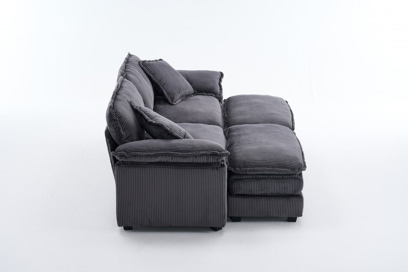 Liam 84.6\" Comfortable Cloud Modular Sofa with Corduroy Upholstered,Grey  