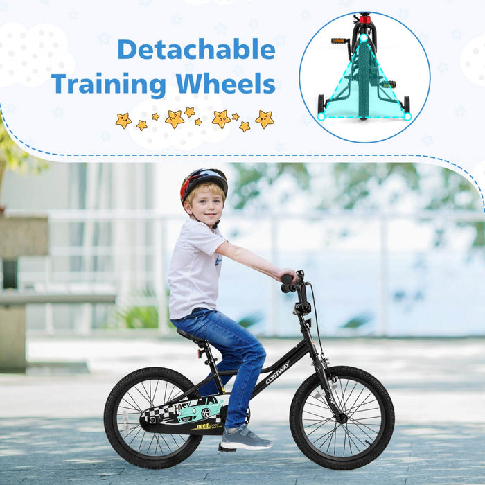 Costway 18" Kids Training Bike With Removable Training Wheels Pneumatic Tires Black