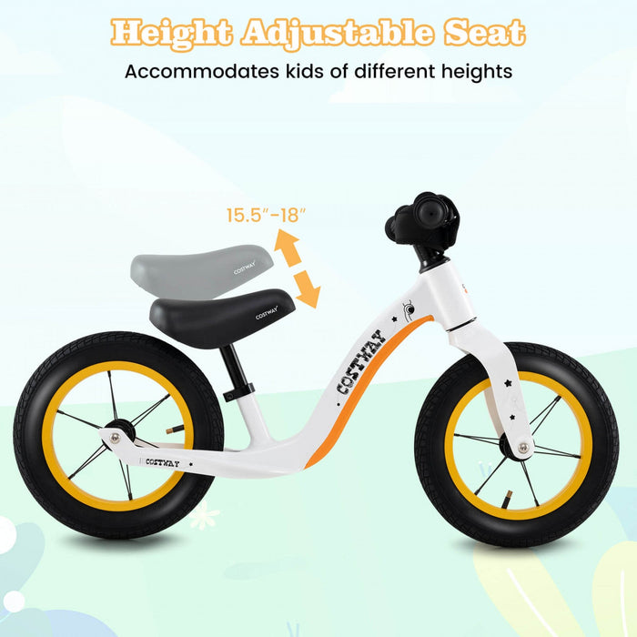 Costway 12 Inch Magnesium Toddler Balance Bike No Pedal Training Toddler Balance Bike White