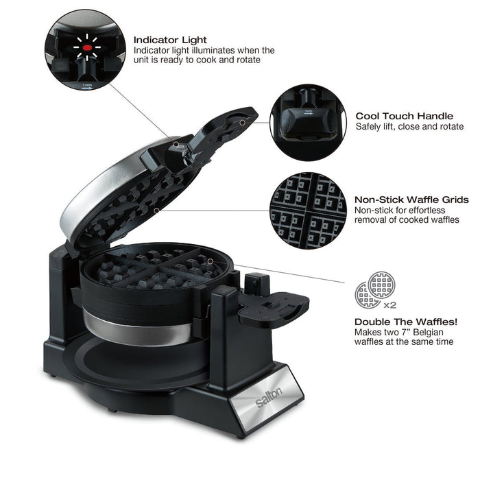 Salton Rotating Double Belgian Waffle Maker Cookware 