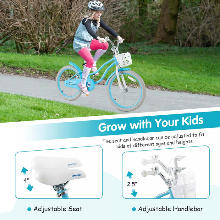 Prorider 20" Kids Bike With Height Adjustable Handlebar & Seat Hand Brake & Coaster Brake Blue
