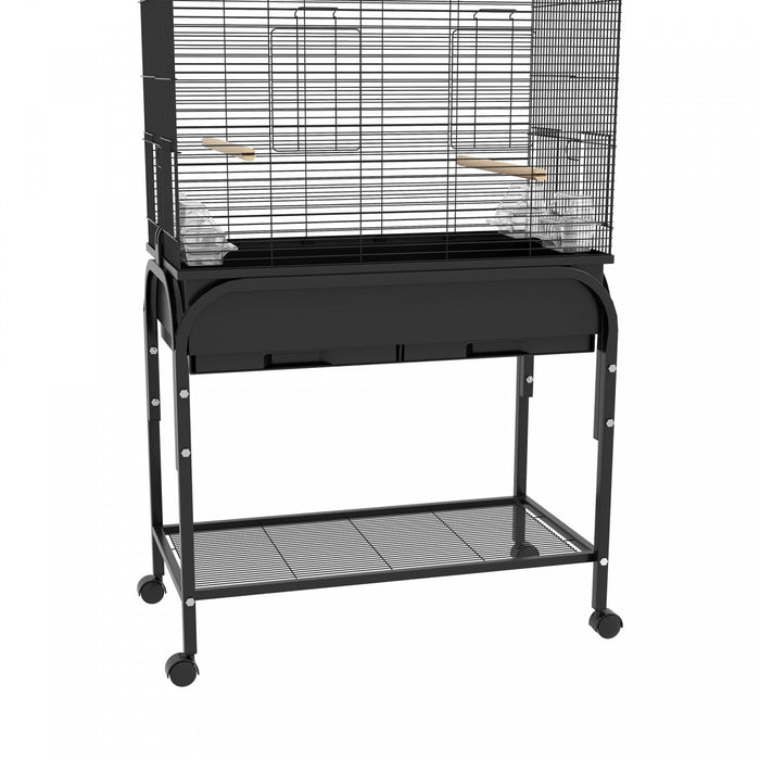 Pawhut 51\" Bird Cage For Budgies Canaries Finches Lovebirds Parakeets With Rolling Stand, Toys, Blac