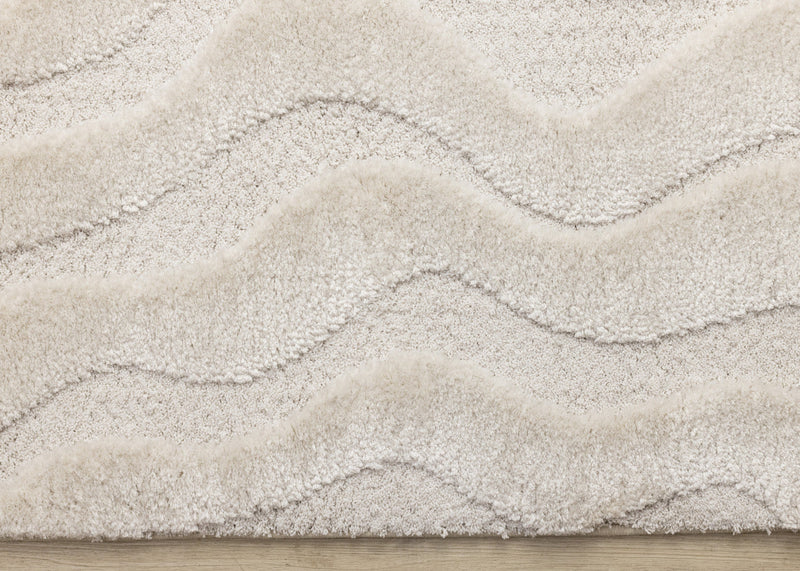 Lincoln Modern Luxurious Plush White Curves Area Rug - 6'7\" x 9'6\"