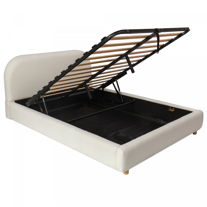 Laurel Ottoman Hydraulic Lift Storage Platform Bed with Boucle Upholstered and Hidden Under-White  