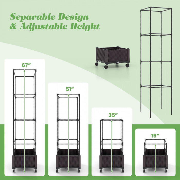 Costway 1 Pcs 67" Planter Raised Garden Bed With Planter Box &trellis Adjustable Height