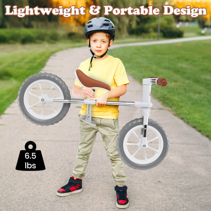 Honeyjoy 12" Balance Bike 2 Wheels Children's Bicycle With Adjustable Seat White