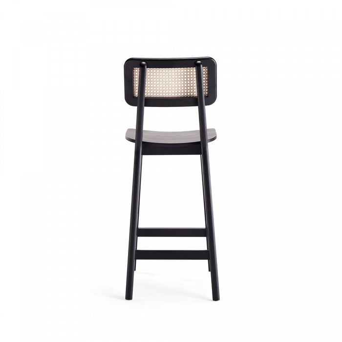 Versailles Industry Chic Cane Back Wood Counter Stool in Black and Natural - Set of 2 