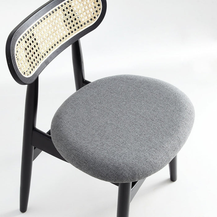 Colbert Industry Chic Cane Back Wood Upholstered Dining Chair in Black and Gray - Set of 4 