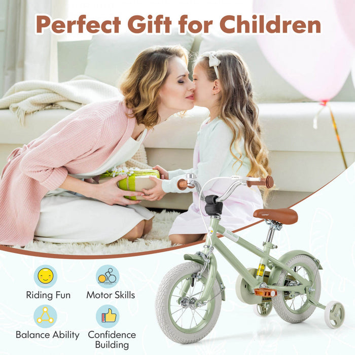 Costway 12" Kids Bike With Adjustable Saddle Handlebar Removable Training Wheels Handbrake Green