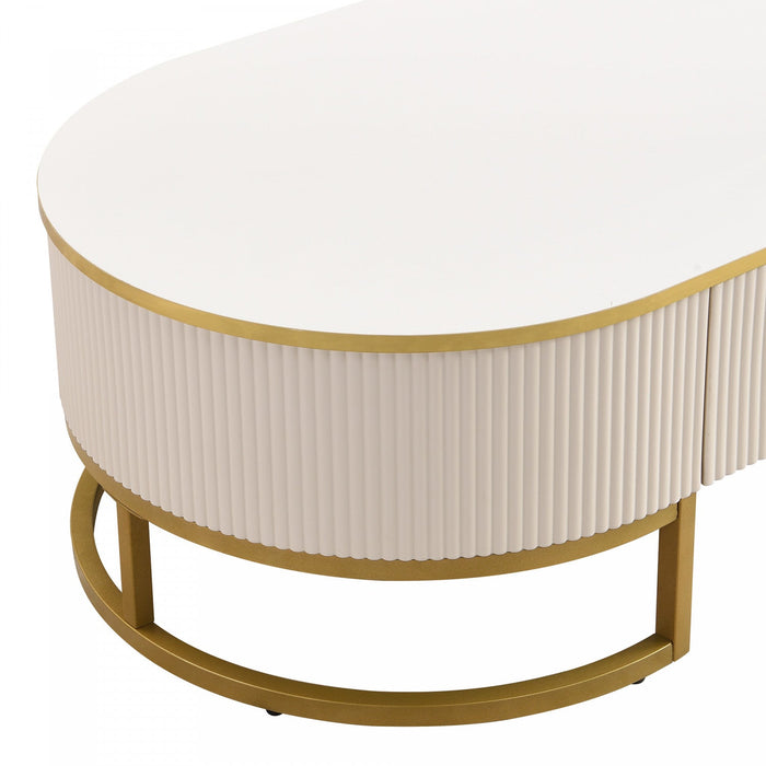 Edison 47.2\" Oval Engineered Wood Coffee Table With Storage Drawers - White 
