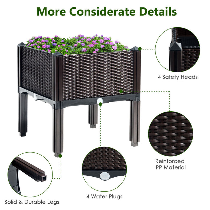 Costway Set Of 4 Raised Garden Bed Elevated Flower Vegetable Herb Grow Planter Box Brown