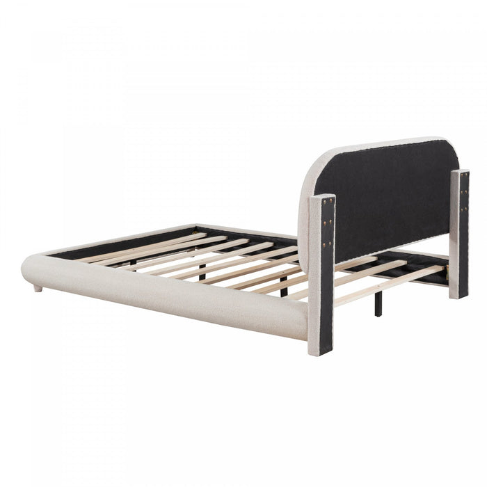 Sophie Teddy Fleece Upholstered Platform Bed with Soft Fabric and Sturdy Frame,Full Size,Beige Full Bed  